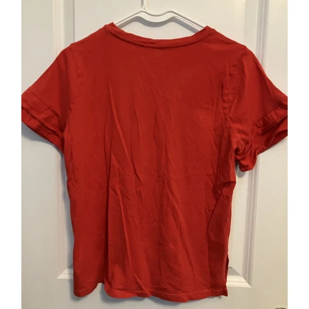 Michael - Michael Kors Red Top Women’s Small Ruffled Short Sleeve T-shirt